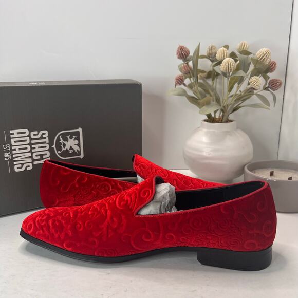 Stacy Adams Saunders Debossed Velour Slip on Loafer Red Men's 11.5M - Picture 7 of 11